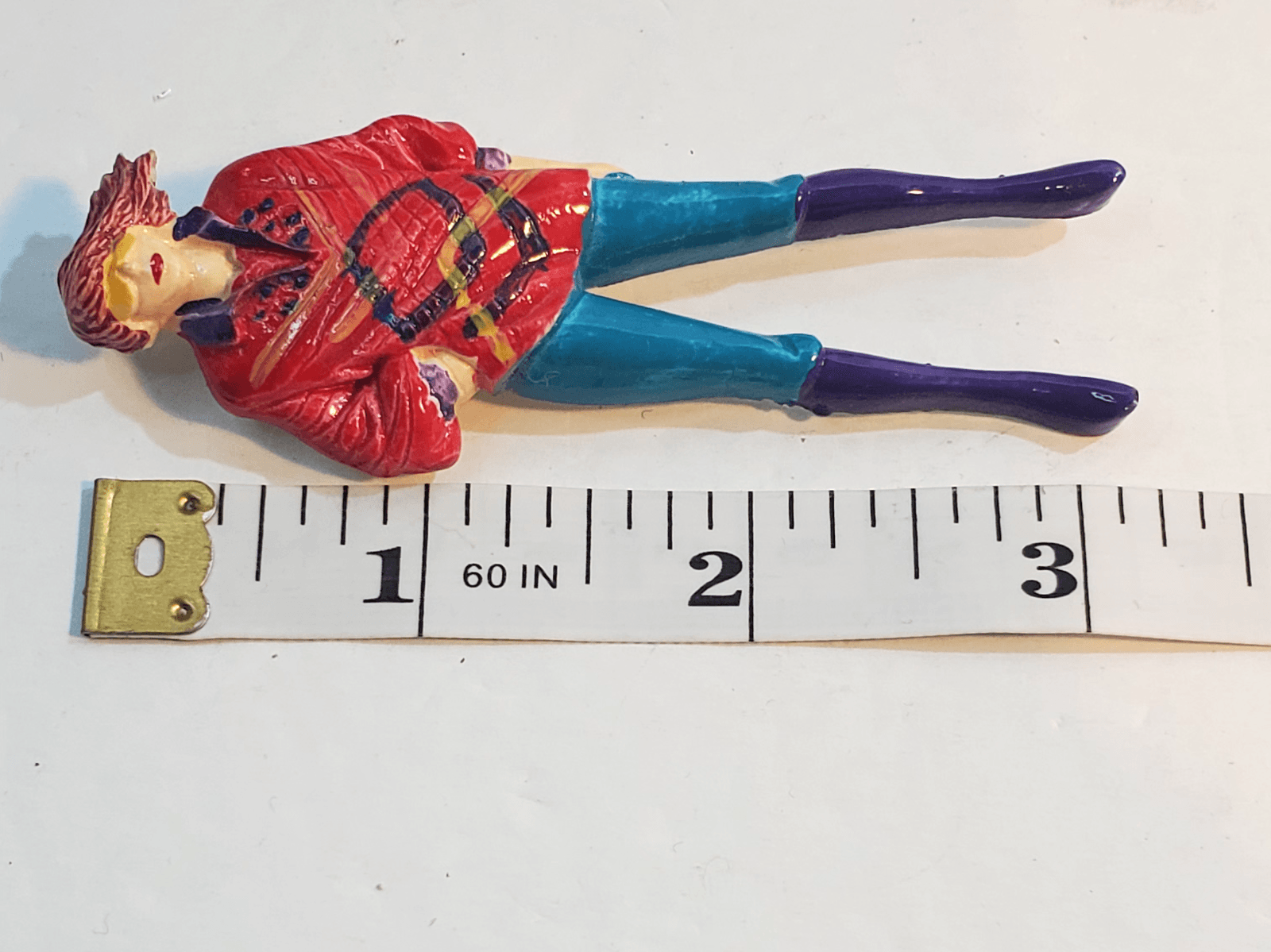 Vtg Molded Painted Plastic Resin Fashion Lady Red Sweater Jeans Boots Brooch Pin - Thumbnail 5