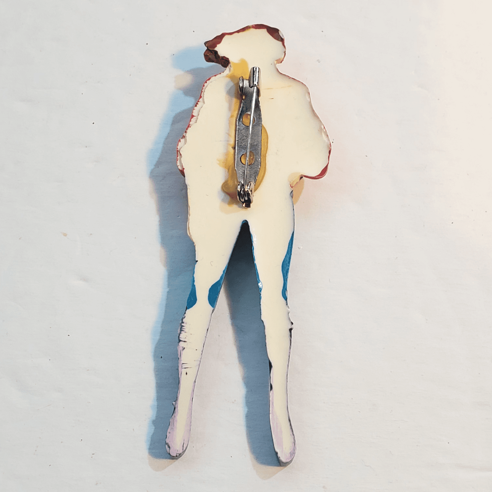 Vtg Molded Painted Plastic Resin Fashion Lady Red Sweater Jeans Boots Brooch Pin - Thumbnail 3