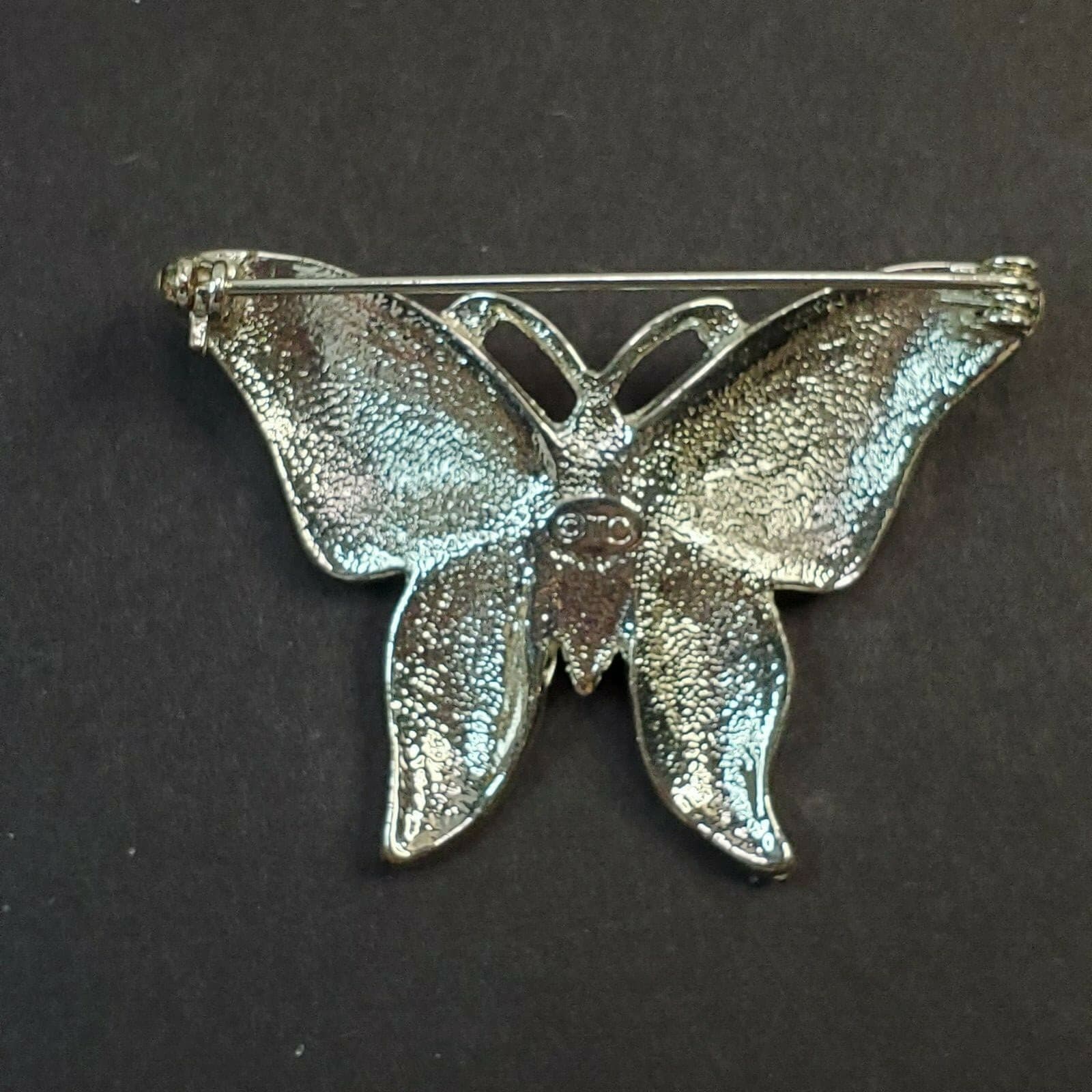 Signed TC Tanyas Creations Silver Tone Beige Pink Enamel Butterfly Brooch Pin - Thumbnail 3