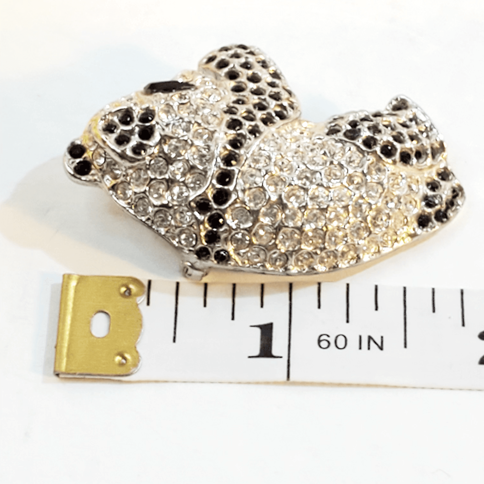 Silver Tone Black Enamel Clear Encrusted Rhinestones Panda Bear Brooch Pin - Thumbnail 3
