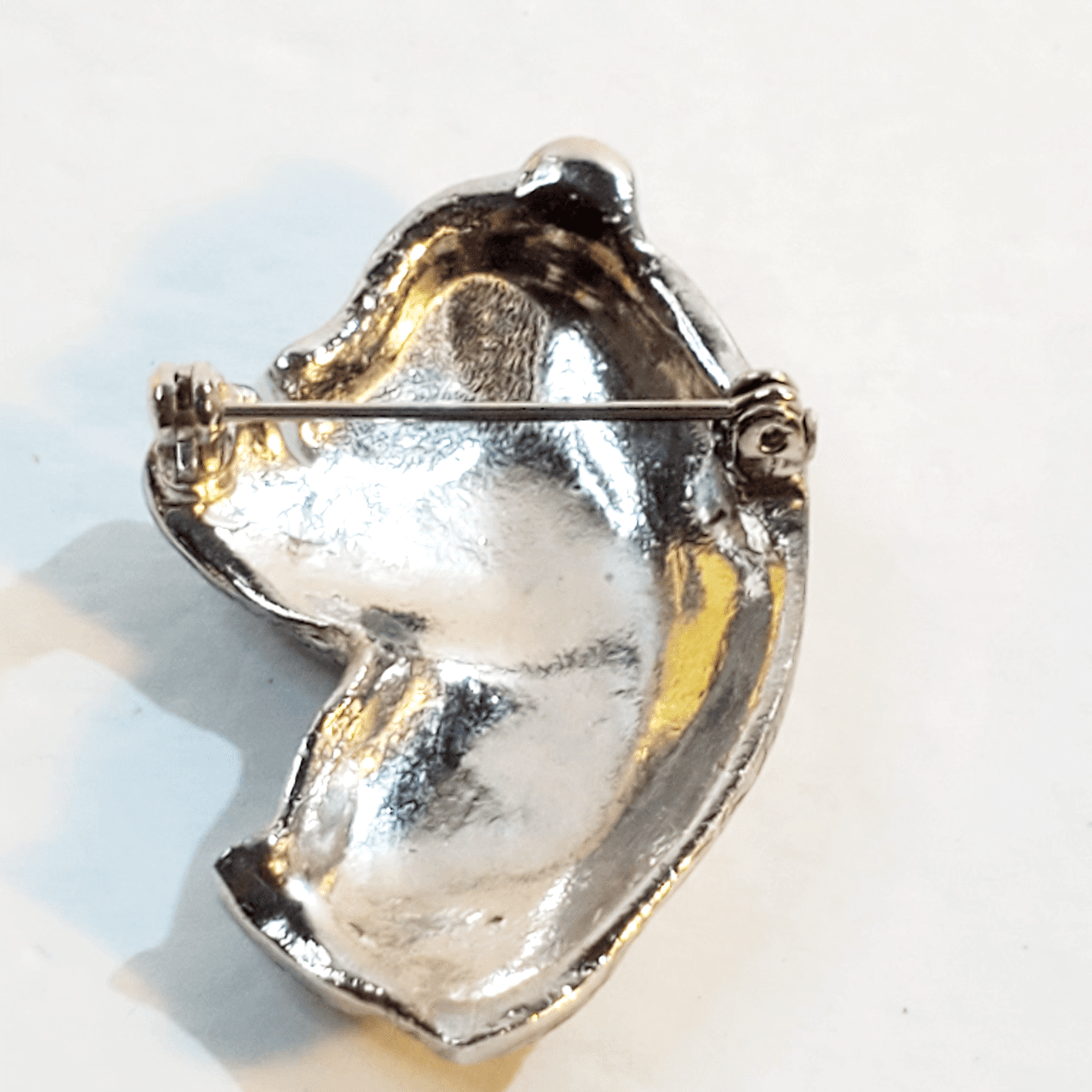Silver Tone Black Enamel Clear Encrusted Rhinestones Panda Bear Brooch Pin - Thumbnail 2