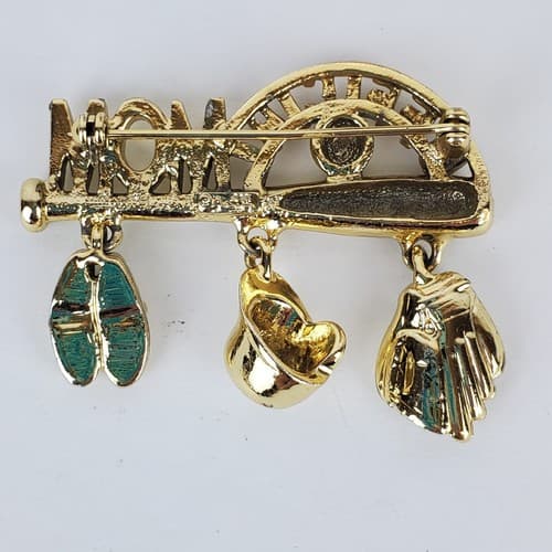 AJC Official Baseball MOM Gold Tone Charms Mitt Ball Helmet Cleats Pin Brooch - Thumbnail 2