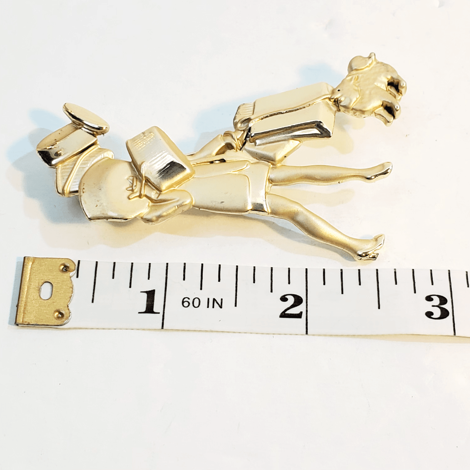 Vintage AJC Gold Tone Woman Lady w/ Packages Dog Shopping Brooch Pin 2.5 inch - Thumbnail 4