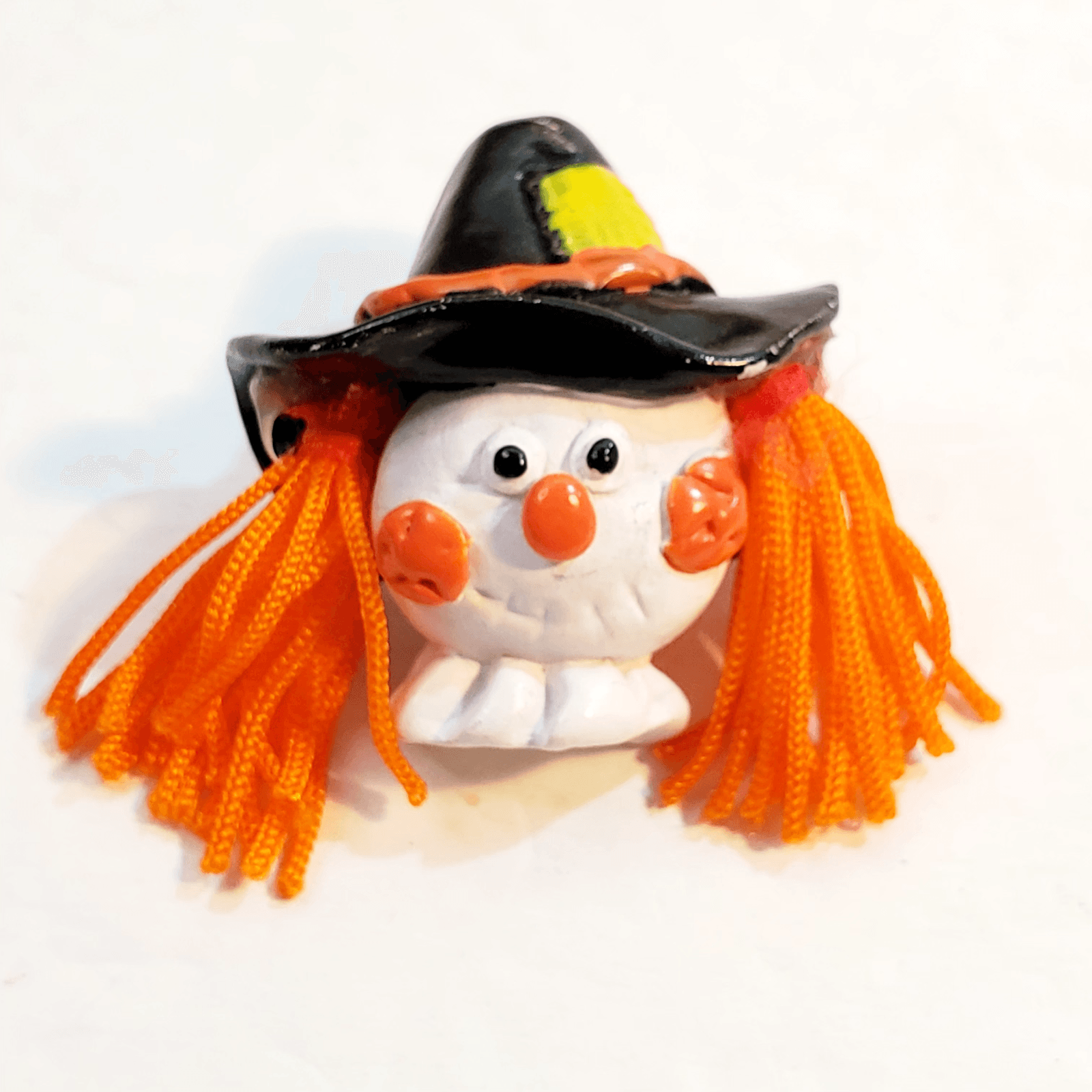 Vintage Scarecrow w/ Hat Brooch Pin Resin and Nylon Yarn Hair Fall Halloween