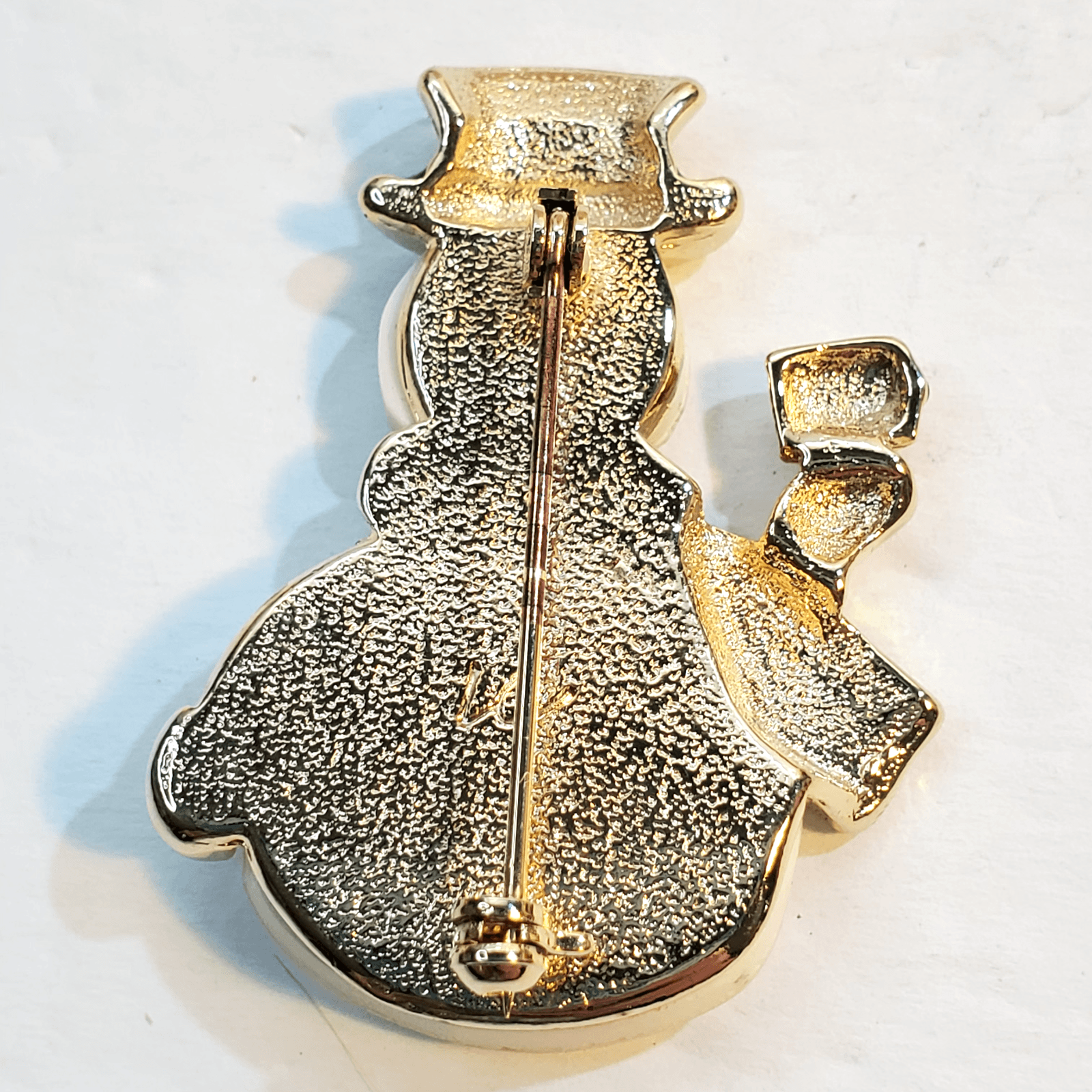 Signed LC Liz Claiborne Mosaic Mother of Pearl Christmas Snowman Brooch Pin - Thumbnail 2