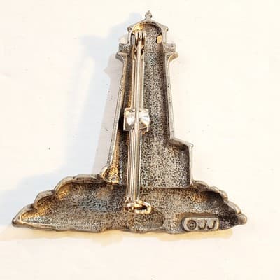 Vintage JJ Jonette Pewter Tone Metal Lighthouse Seaside Nautical Brooch Pin - Thumbnail 2