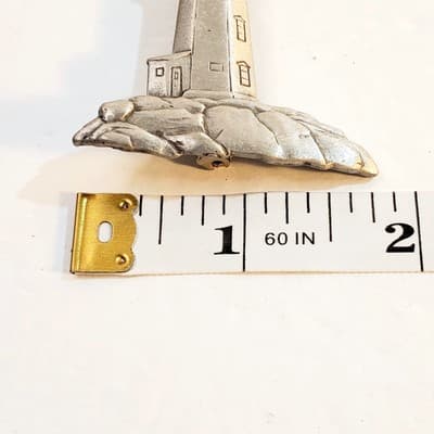 Vintage JJ Jonette Pewter Tone Metal Lighthouse Seaside Nautical Brooch Pin - Thumbnail 5