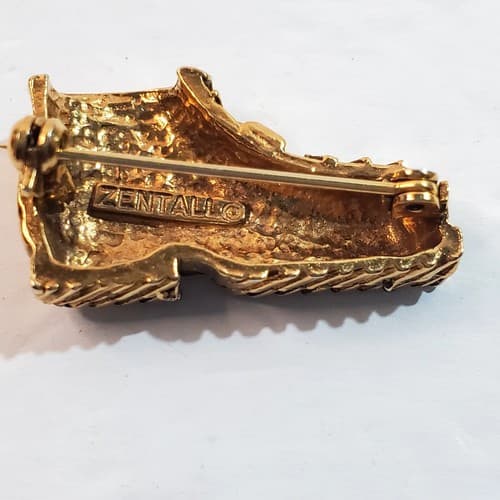 Vintage Zentall Gold Bronze Tone Metal Work Boot Shoe Brooch Pin - Thumbnail 2