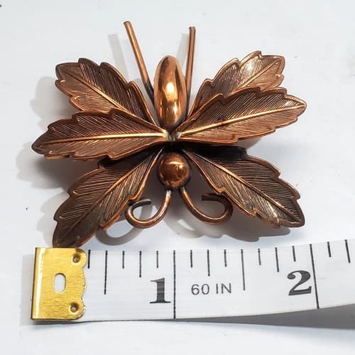 Vintage Copper Tone Metal Textured and Shiny Butterfly Bug Insect Brooch Pin - Thumbnail 5