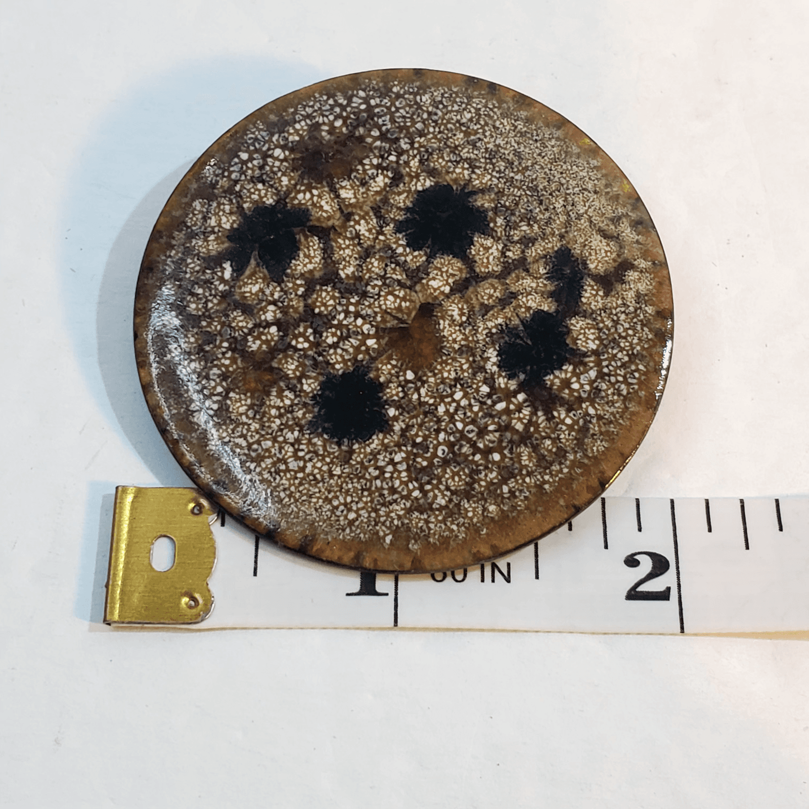 Vintage Mid Century Abstract Modernist Round Enamel on Metal Brooch Pin - Thumbnail 3