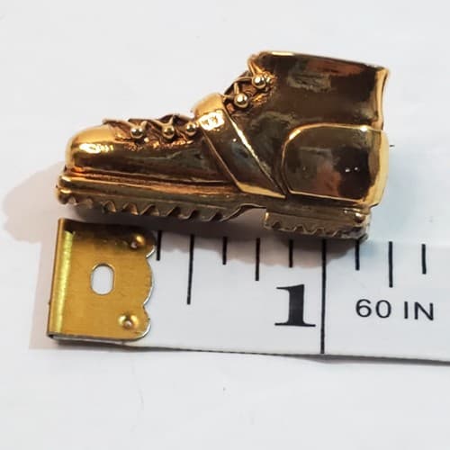 Vintage Zentall Gold Bronze Tone Metal Work Boot Shoe Brooch Pin - Thumbnail 4