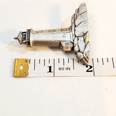 Vintage JJ Jonette Pewter Tone Metal Lighthouse Seaside Nautical Brooch Pin - Thumbnail 4