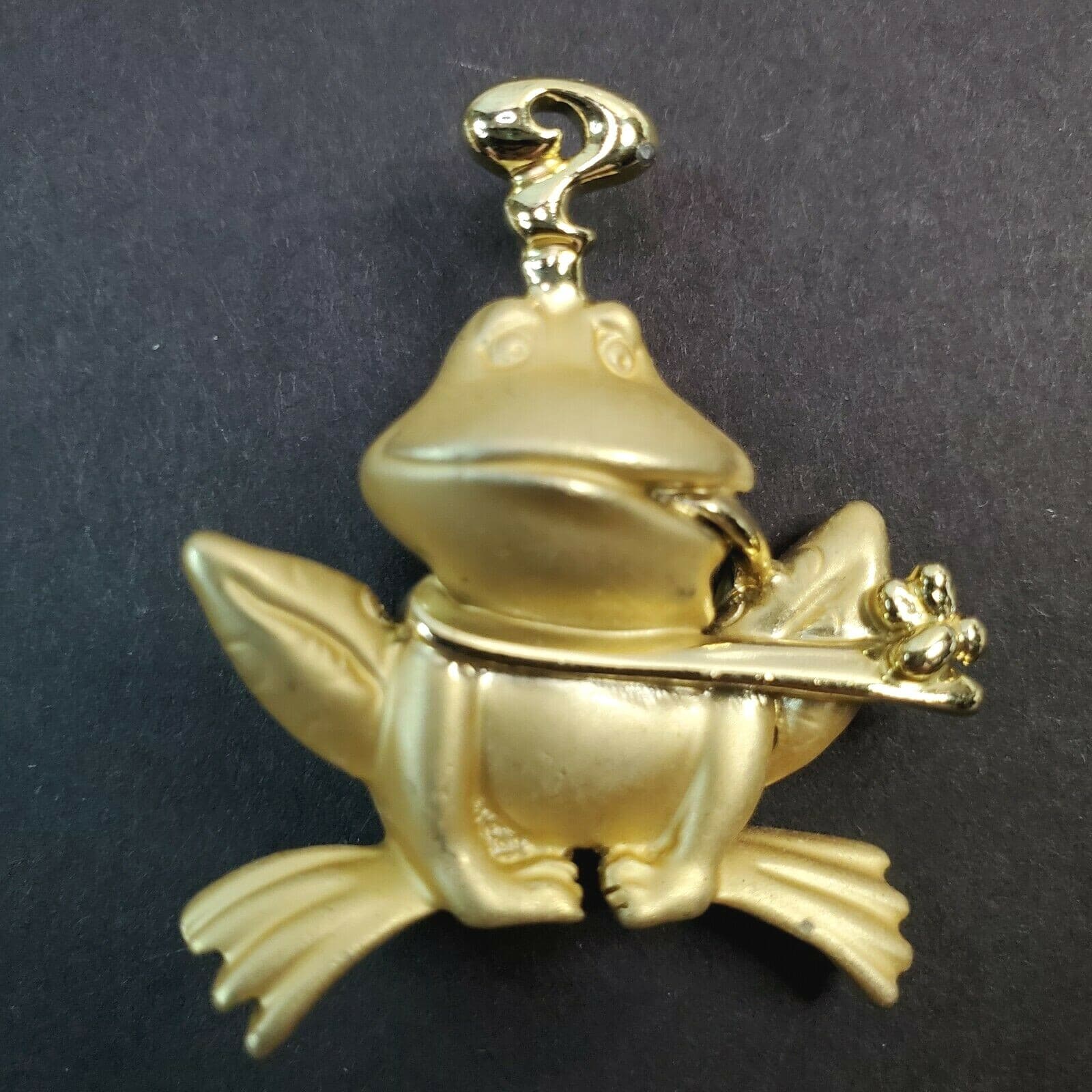 Vintage Signed Danecraft Gold Tone 3D Whimsical Frog Pin Brooch Pendant