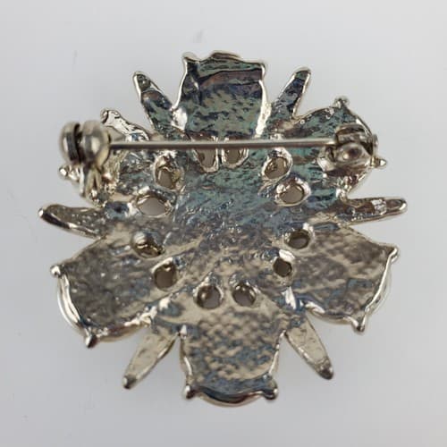 Vintage Silver Tone Metal Faux Pearls Rhinestones Starburst Brooch Pin - Thumbnail 2