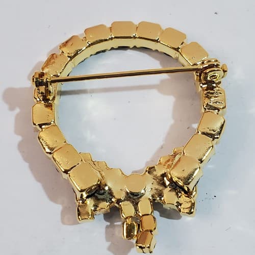 Vintage Amanda Smith Multicolor Rhinestone Gold Tone Christmas Wreath Brooch Pin - Thumbnail 3