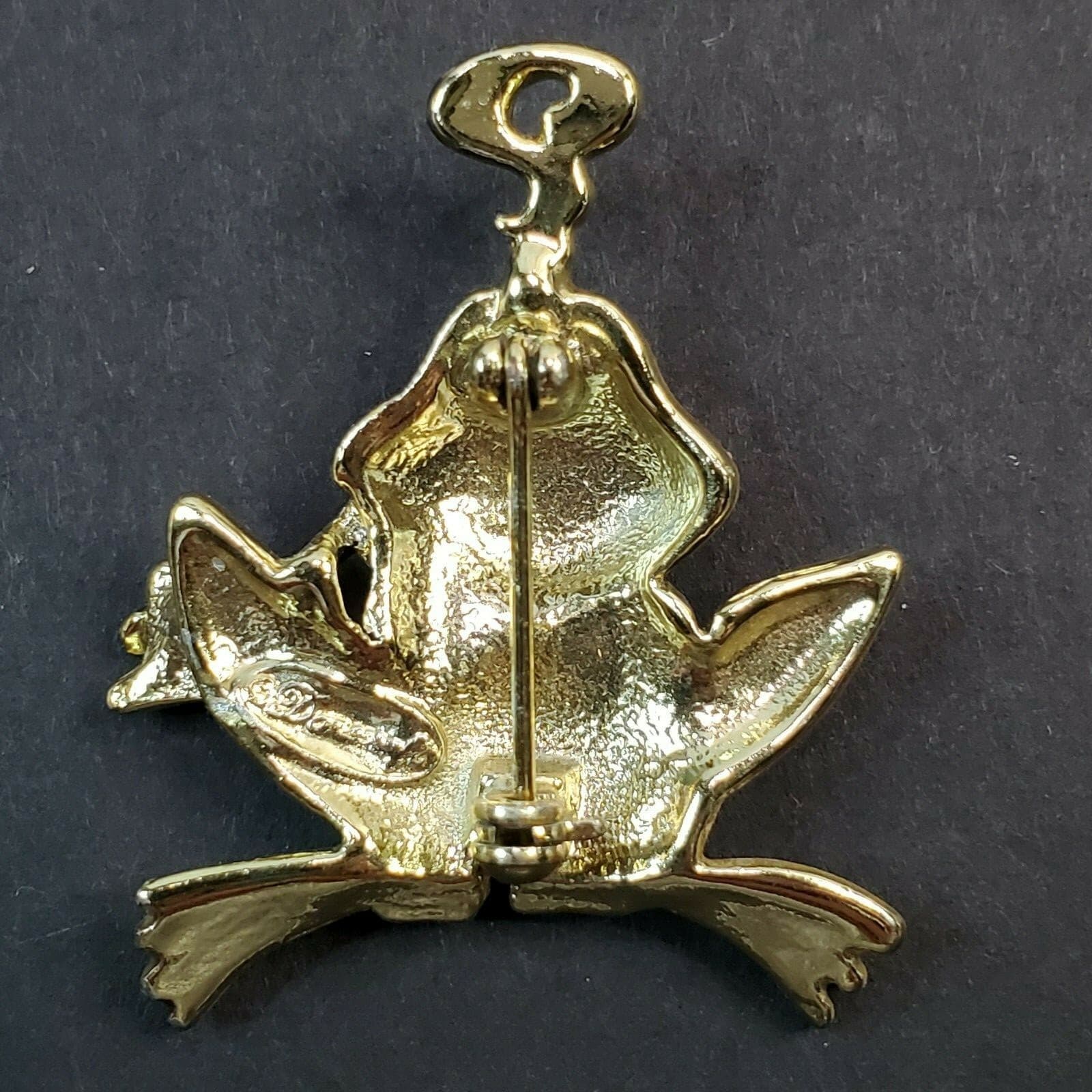 Vintage Signed Danecraft Gold Tone 3D Whimsical Frog Pin Brooch Pendant - Thumbnail 2