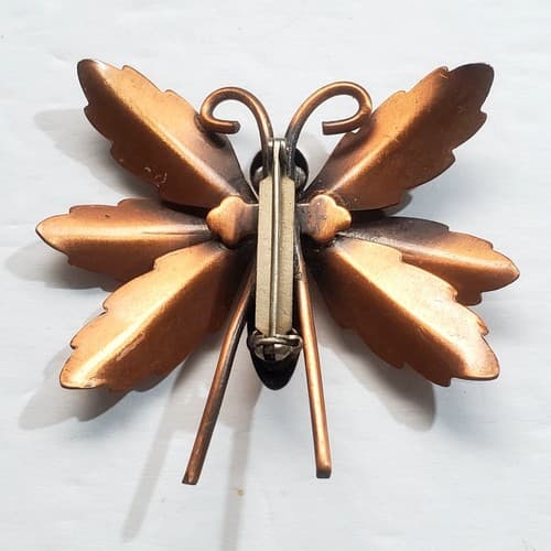Vintage Copper Tone Metal Textured and Shiny Butterfly Bug Insect Brooch Pin - Thumbnail 3