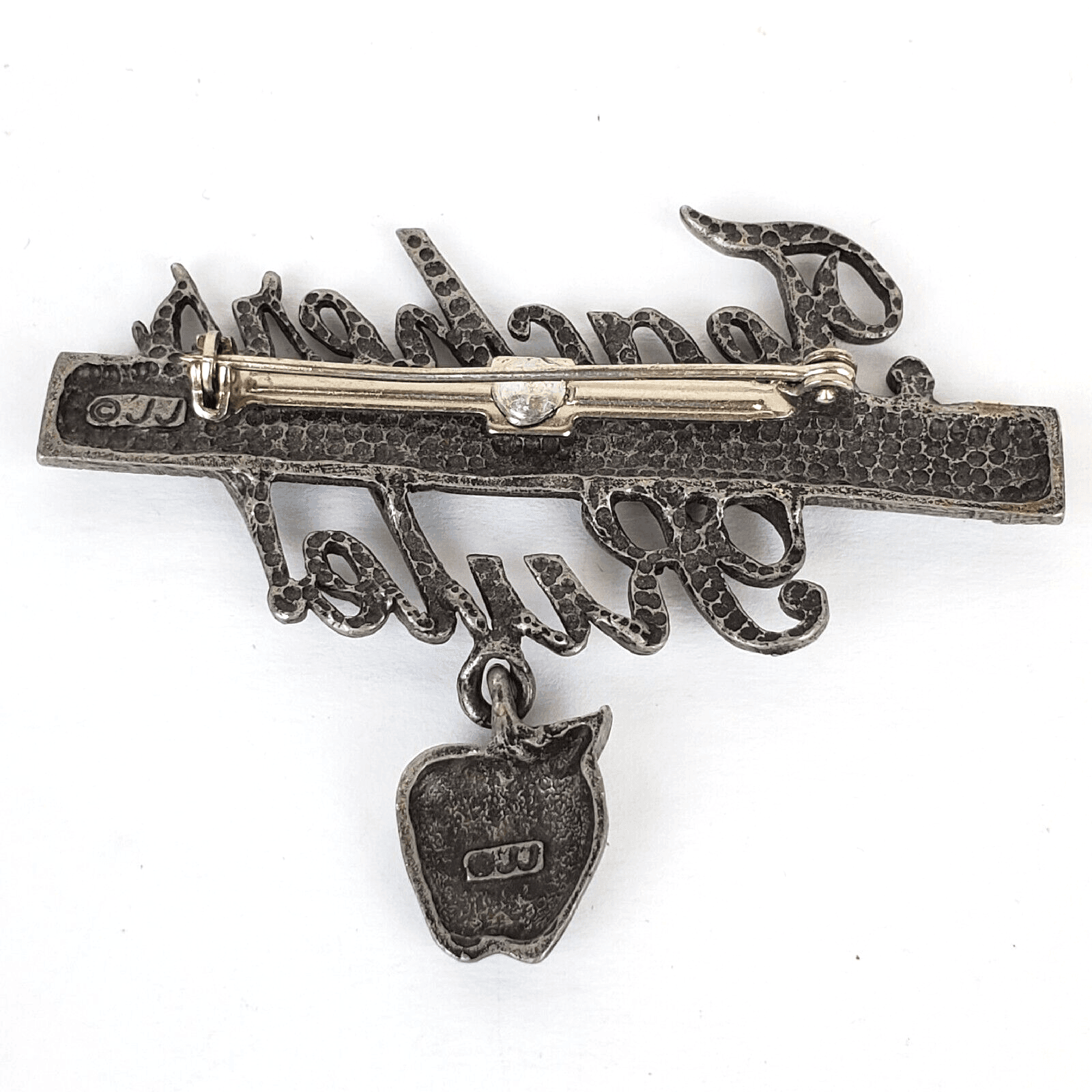 Vintage Signed JJ Pewter Teachers Rule Apple Ruler Brooch Pin - Thumbnail 2