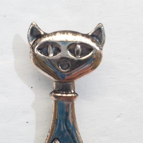 Vintage Beau Sterling Mid Century Modern Slim Cat Brooch Pin 2.25 inch - Thumbnail 2