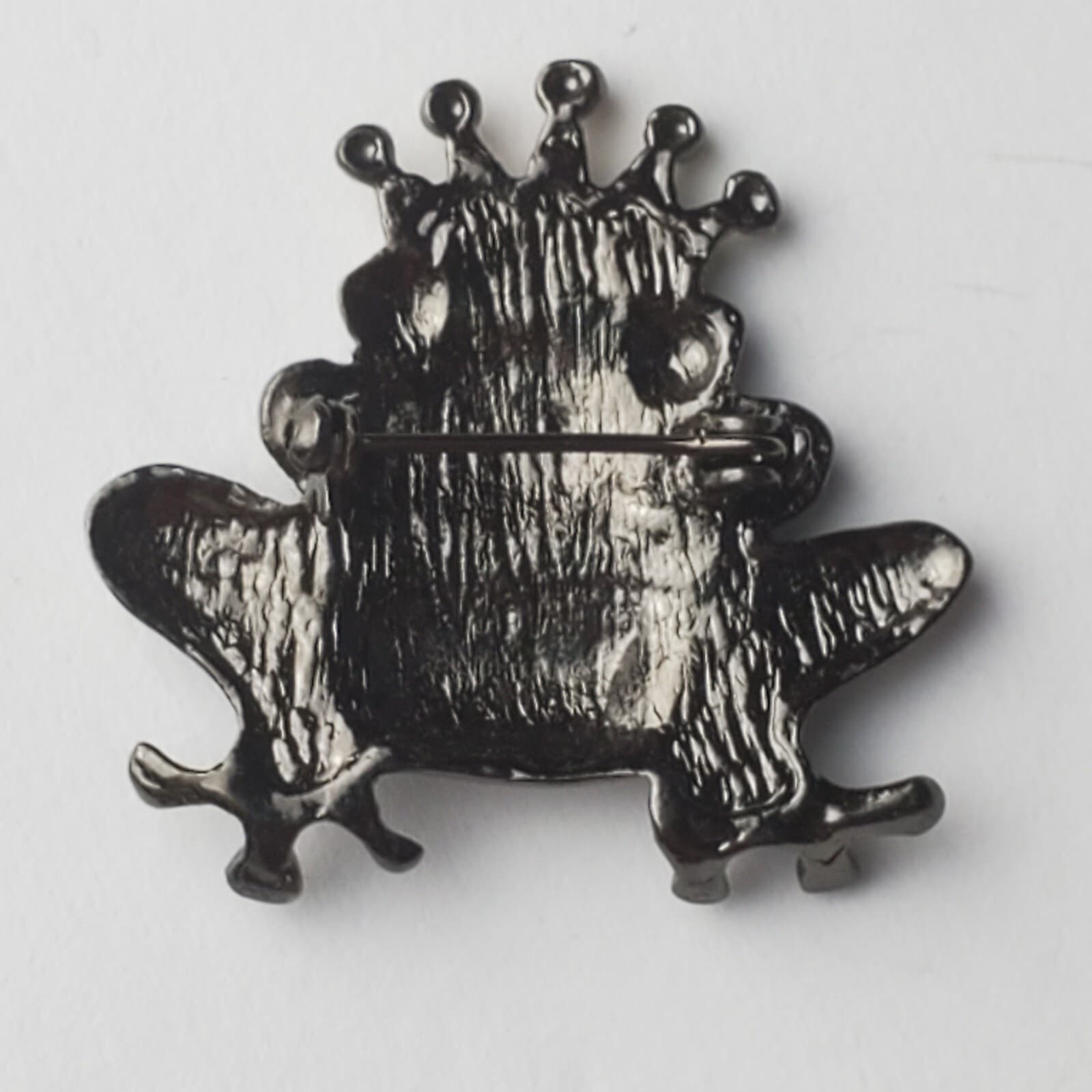 Silver Gold Tone Crown Frog Prince Brooch Pin Valentine's Day Red Enamel Heart - Thumbnail 2