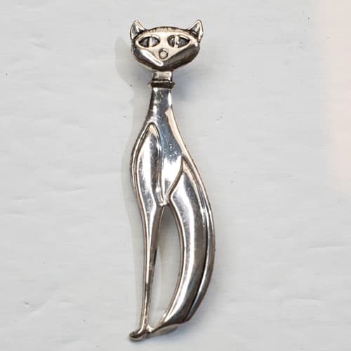 Vintage Beau Sterling Mid Century Modern Slim Cat Brooch Pin 2.25 inch
