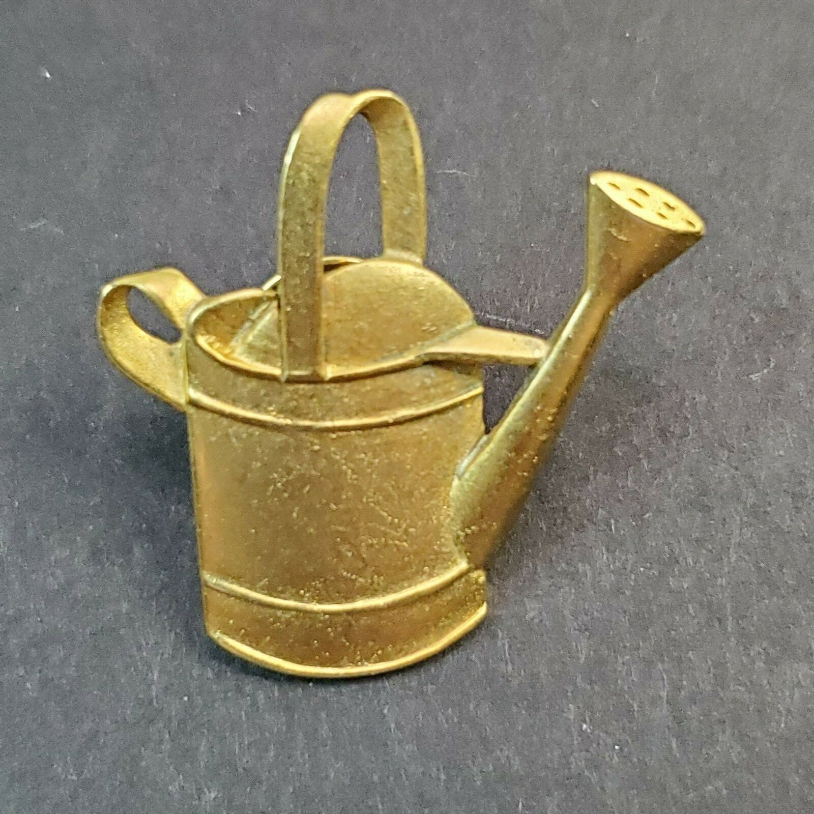 Vintage Signed JJ Gold Tone Watering Can Pin Brooch Spring Gardening Easter
