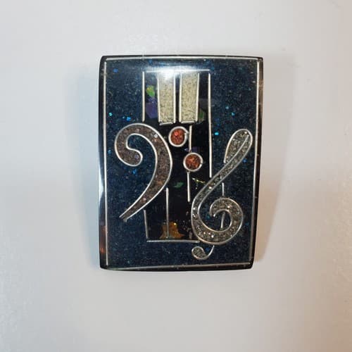 Resin Music Treble Piano Keys Dark Blue Black Silver Tone Rectangle Pin Brooch
