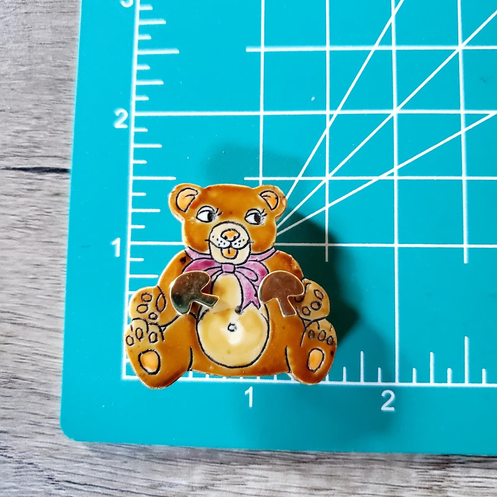 Vintage World Of Meow 1980's Teddy Bear Brooch Pin and Mushroom Earrings Set - Thumbnail 3