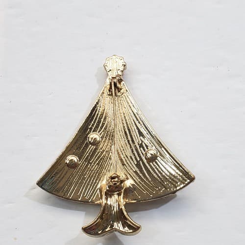 Vintage Gold Tone Metal Red Green Rhinestones Christmas Tree Brooch Pin - Thumbnail 2