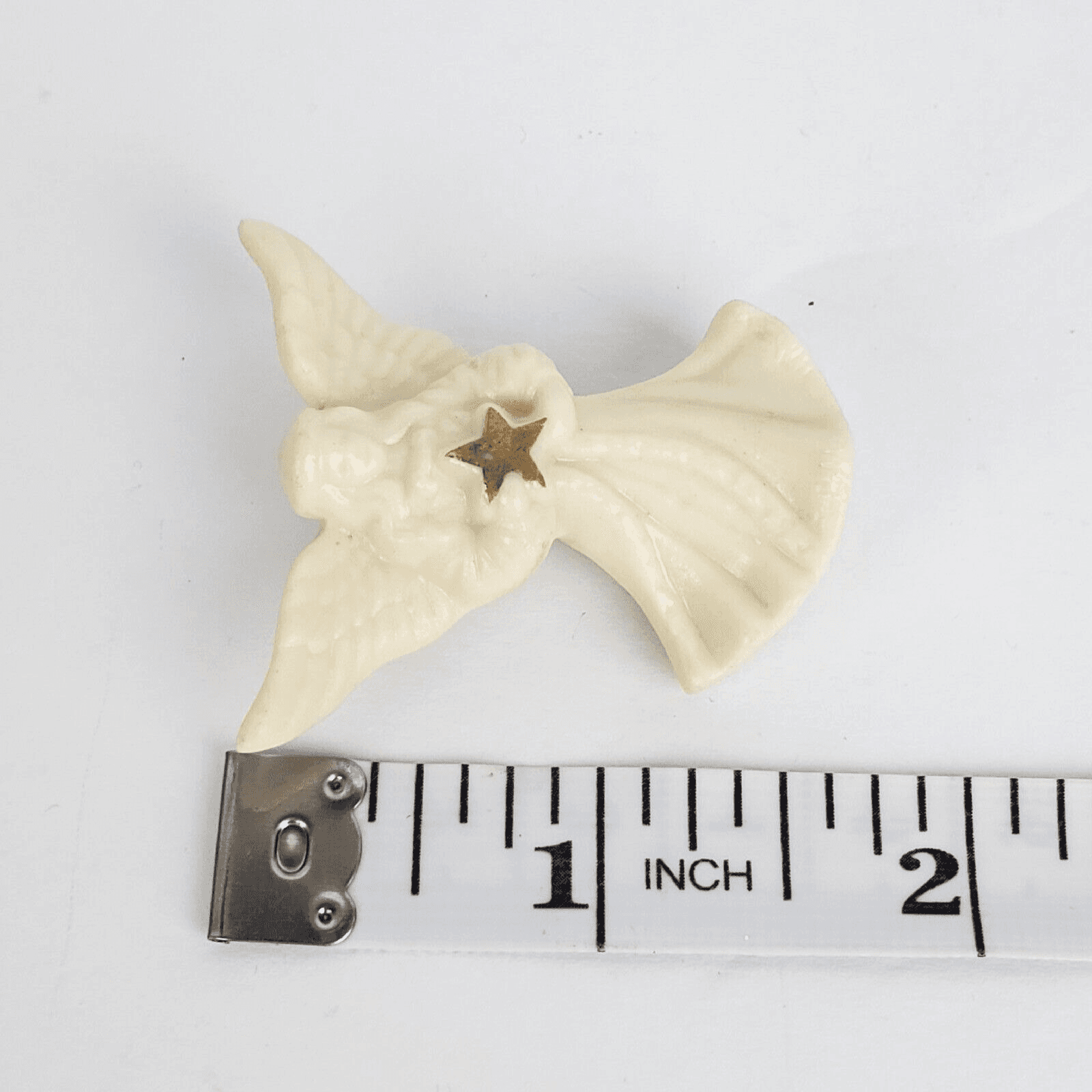Lenox Off-White Porcelain Christmas Angel Holding Star Brooch Pin Jewelry - Thumbnail 3