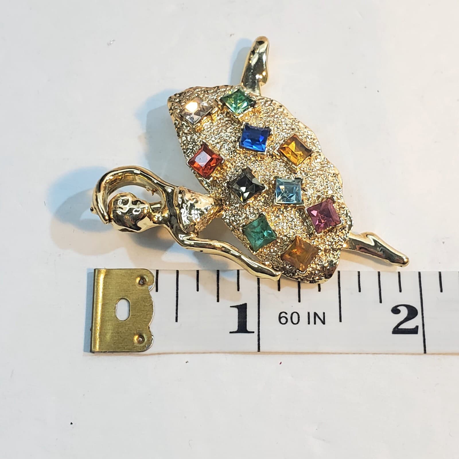 Vtg Gold Tone Textured Skirt Colorful Square Rhinestones Ballerina Brooch Pin - Thumbnail 4