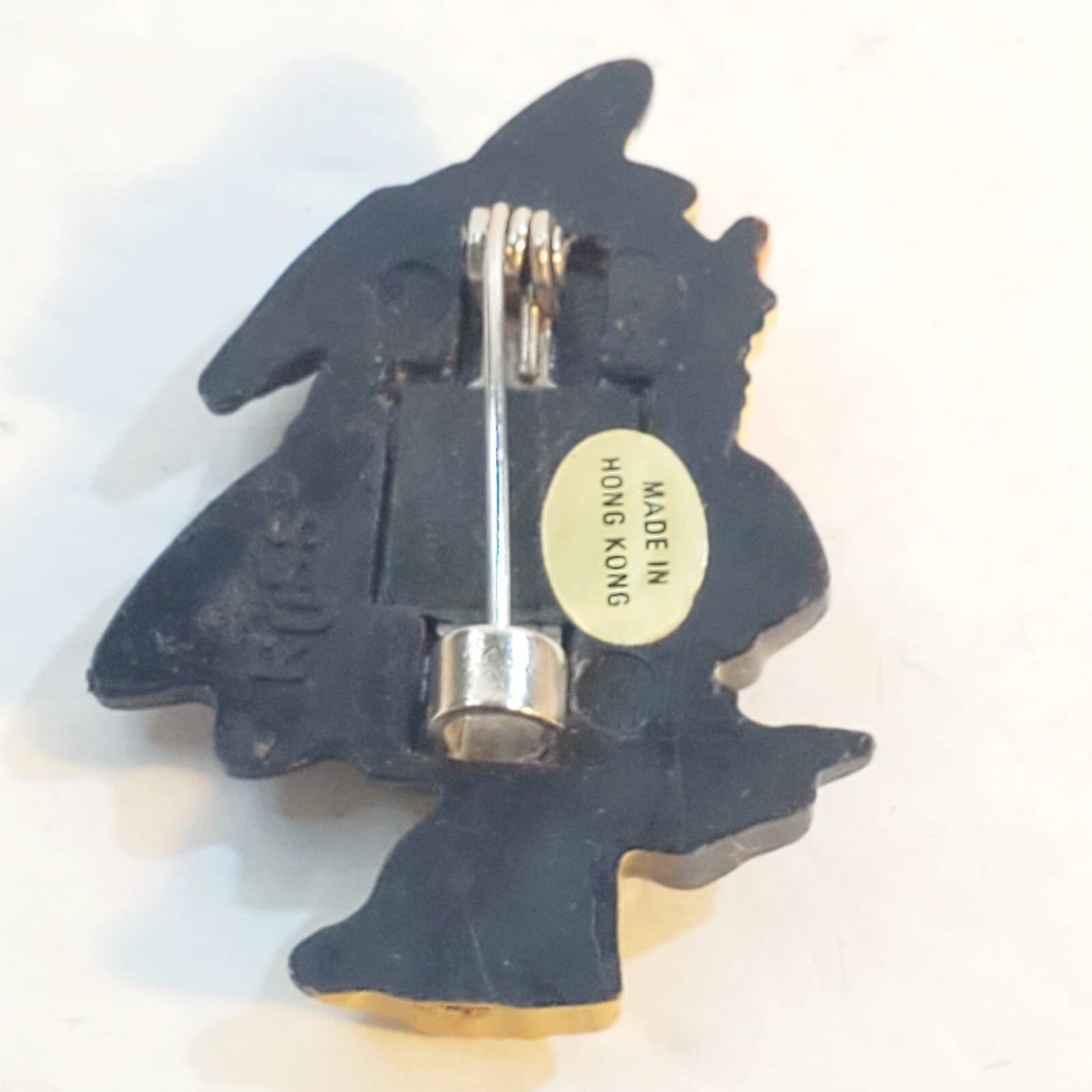 Vtg RUSS Made in Hong Kong Plastic Witch Flying on Broom Brooch Pin Halloween - Thumbnail 3