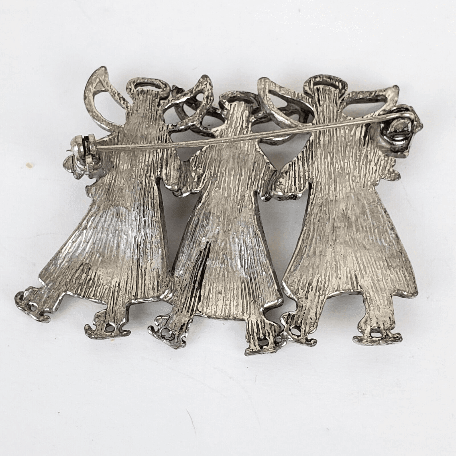 Silver Tone Metal Multi-color Swirl Enamel 3 Angels on Ice Skates Brooch Pin - Thumbnail 2