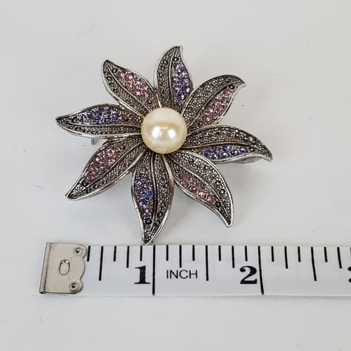 Premier Design Fantasia Pink Purple Rhinestone Faux Pearl Flower Brooch Pendant - Thumbnail 7