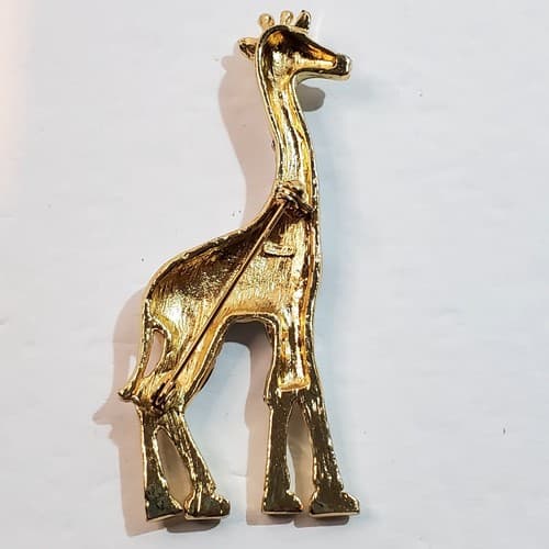 Vintage Roman Gold Tone Encrusted Clear and Amber Rhinestones Giraffe Brooch Pin - Thumbnail 4