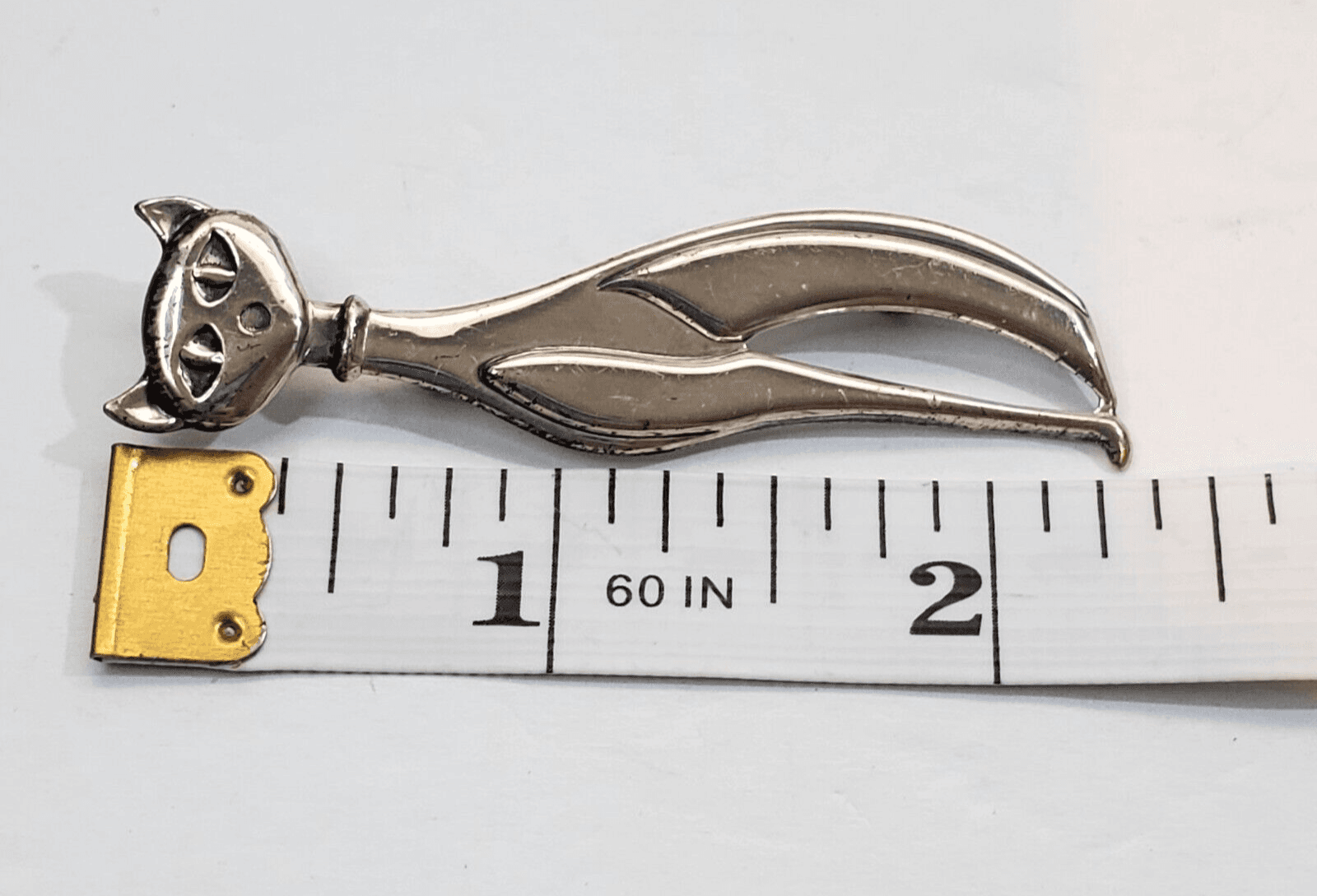 Vintage Beau Sterling Mid Century Modern Slim Cat Brooch Pin 2.25 inch - Thumbnail 5