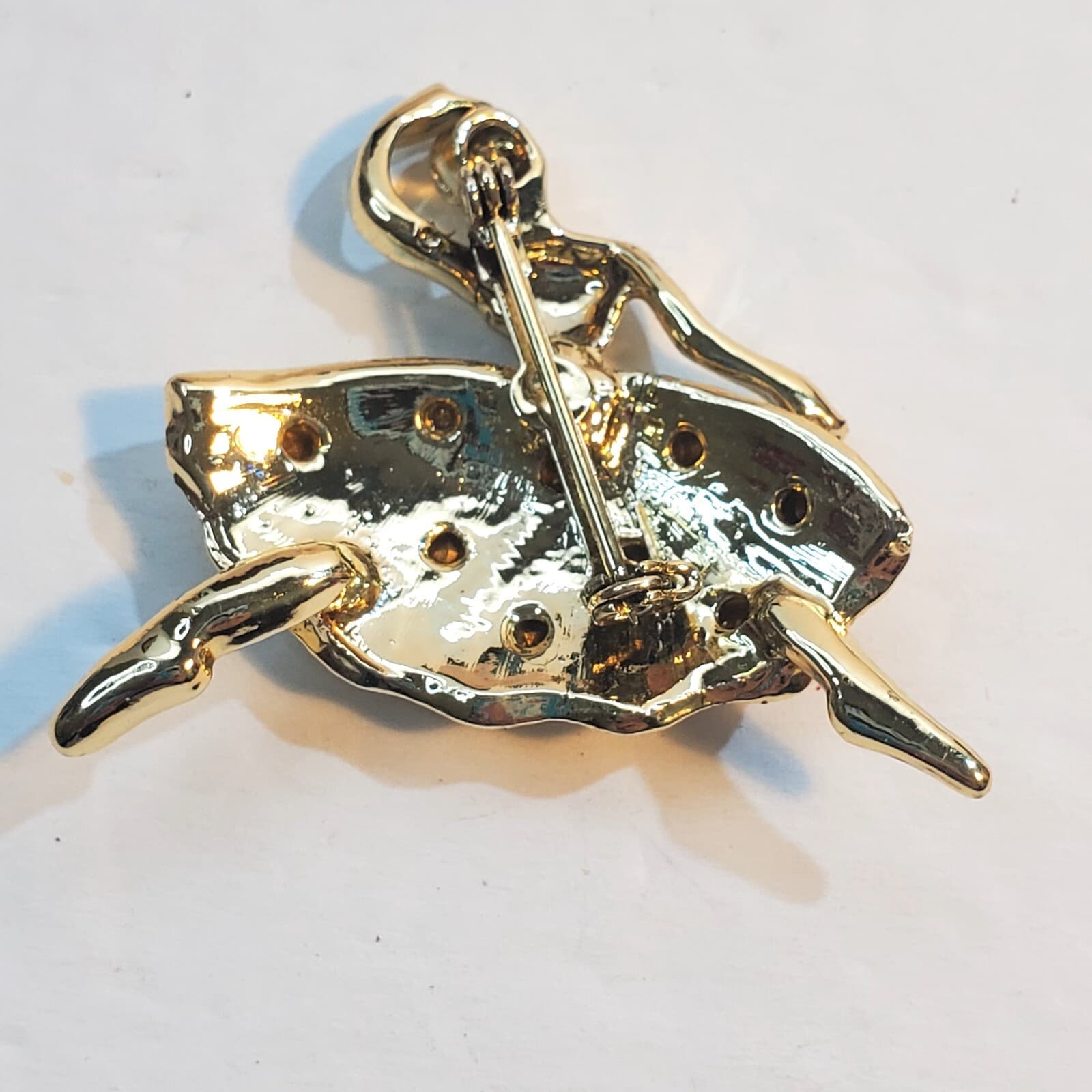 Vtg Gold Tone Textured Skirt Colorful Square Rhinestones Ballerina Brooch Pin - Thumbnail 2