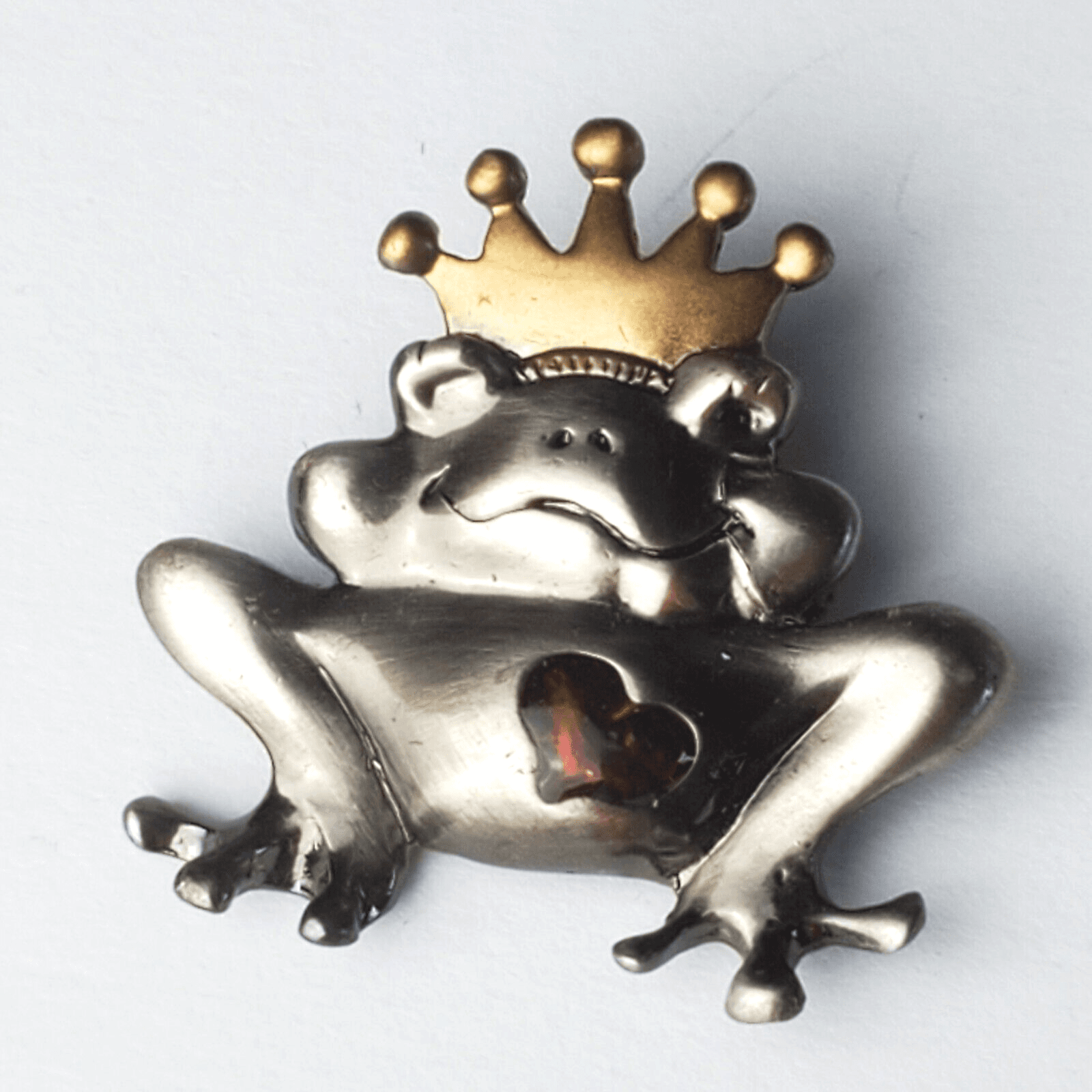 Silver Gold Tone Crown Frog Prince Brooch Pin Valentine's Day Red Enamel Heart