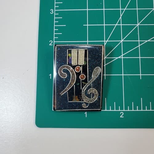 Resin Music Treble Piano Keys Dark Blue Black Silver Tone Rectangle Pin Brooch - Thumbnail 3