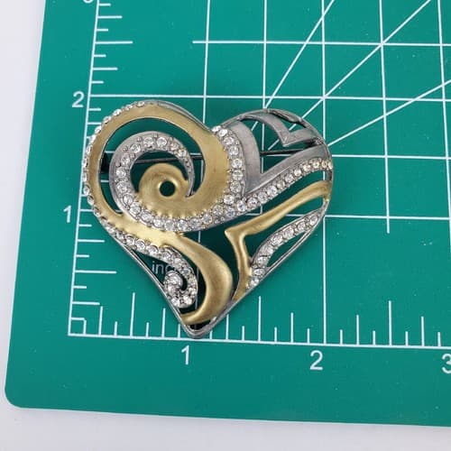 Chicos Cut-Out Heart Two Toned Clear Rhinestone Swirls Brooch Pin AHA 2008 - Thumbnail 4