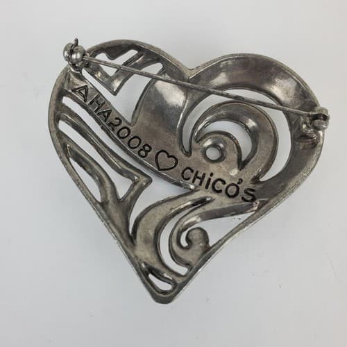 Chicos Cut-Out Heart Two Toned Clear Rhinestone Swirls Brooch Pin AHA 2008 - Thumbnail 2