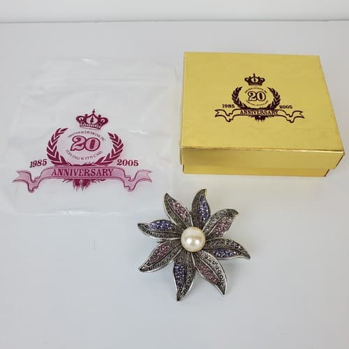 Premier Design Fantasia Pink Purple Rhinestone Faux Pearl Flower Brooch Pendant - Thumbnail 2
