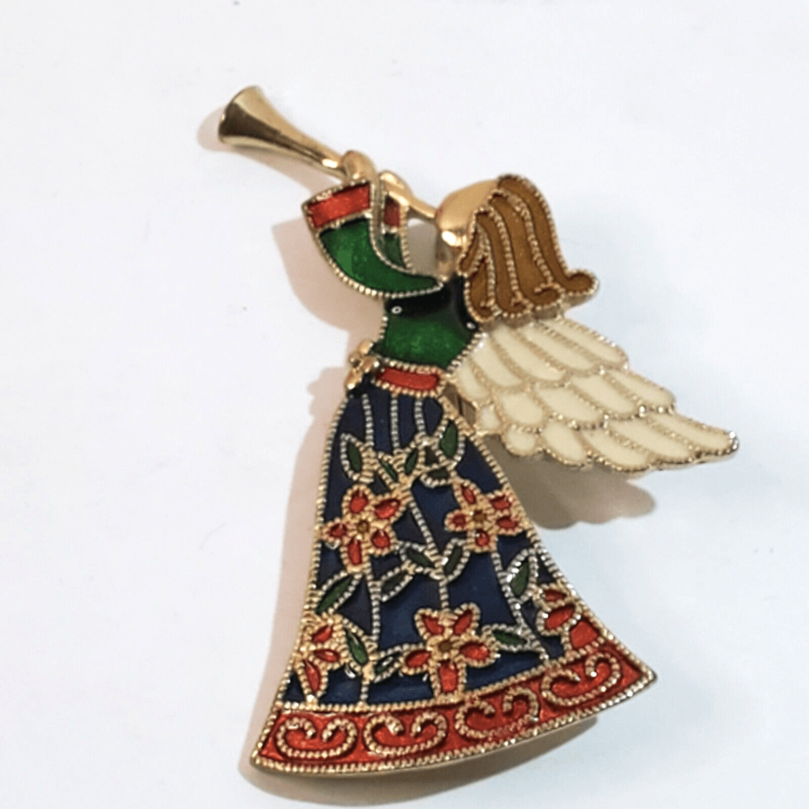 Gold Tone Metal Dots Outline Multi-Colored Enamel Herald Angel Brooch Pin