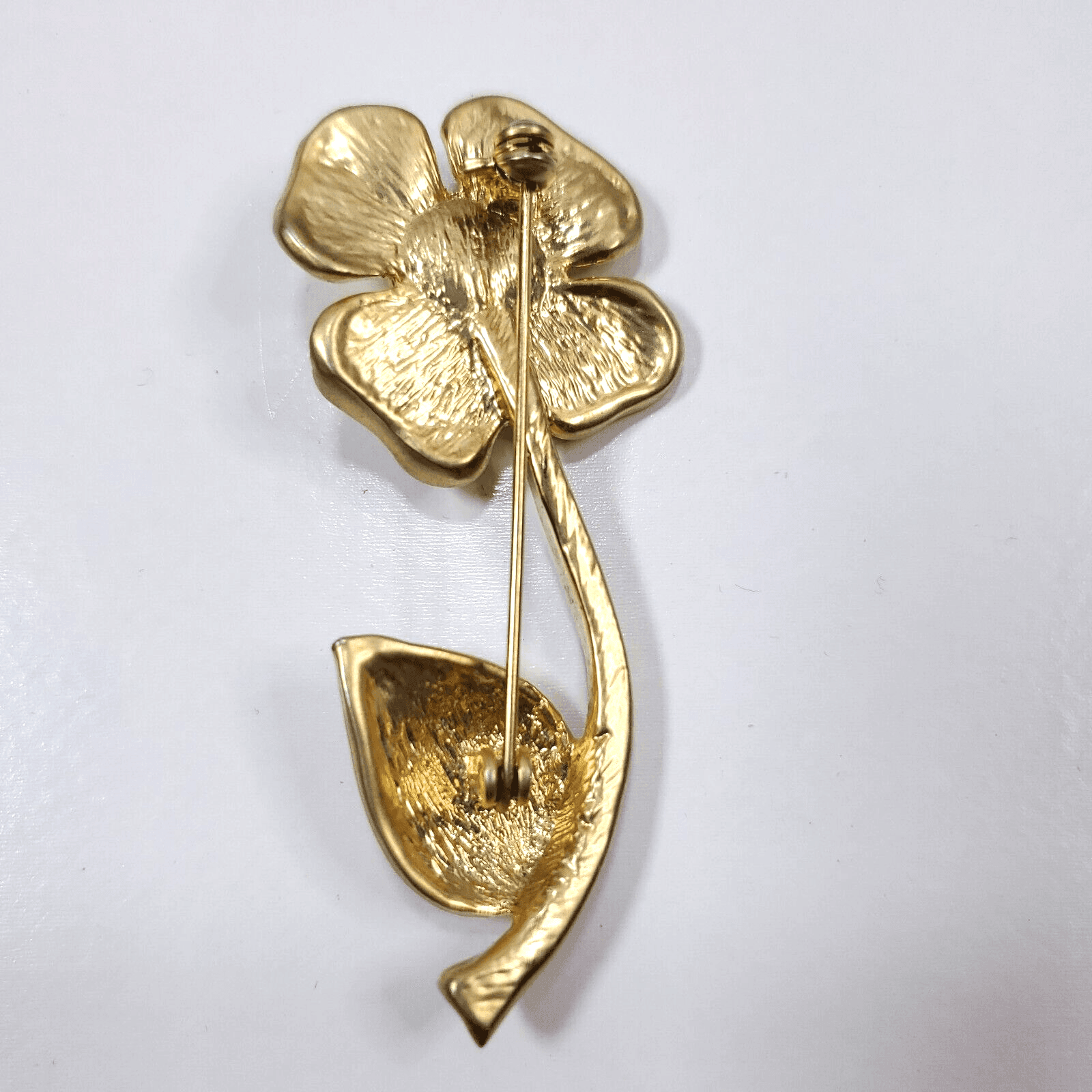 Vintage Matte Gold Tone with Faux Pearl Cabochon Flower Daisy Brooch Pin - Thumbnail 2