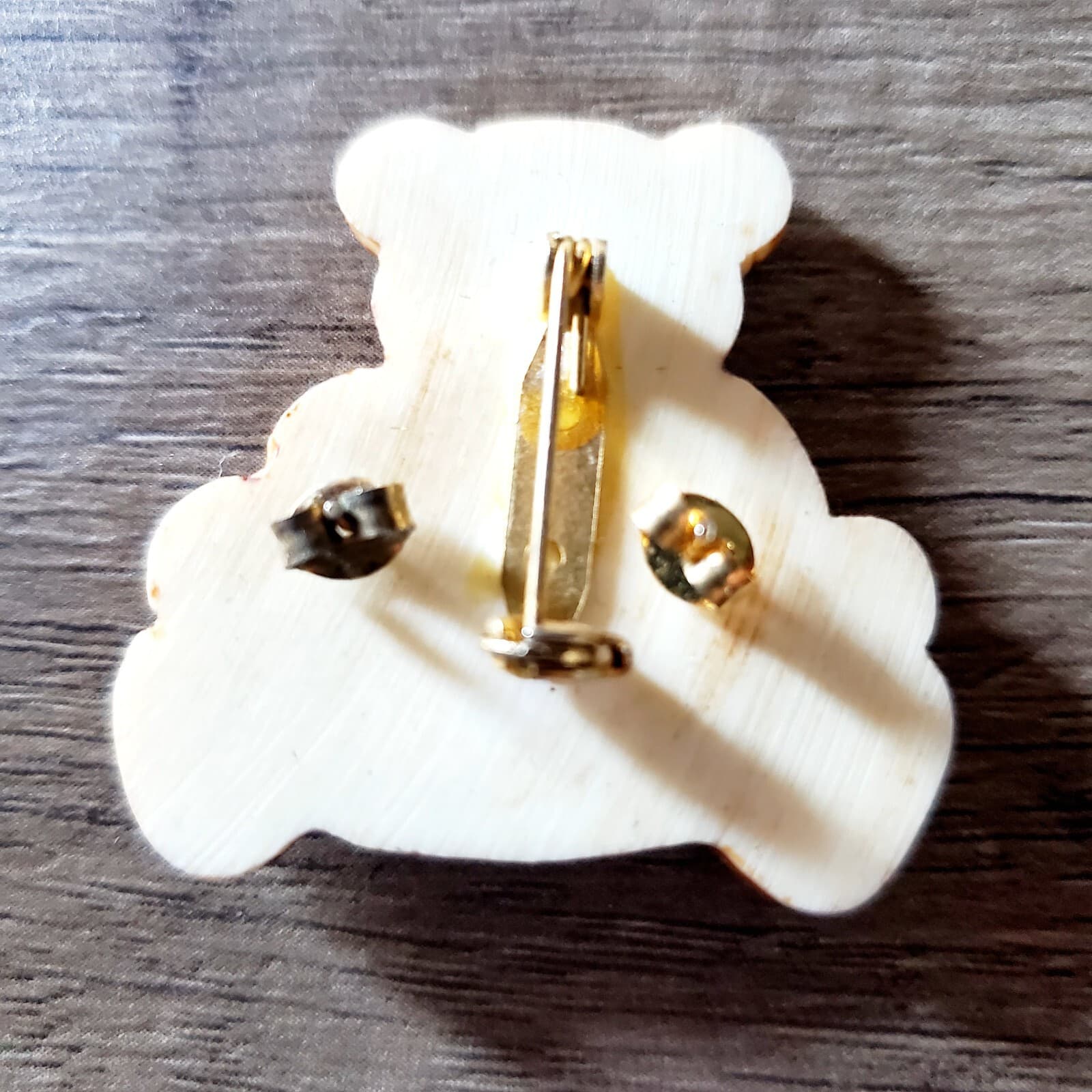Vintage World Of Meow 1980's Teddy Bear Brooch Pin and Mushroom Earrings Set - Thumbnail 2