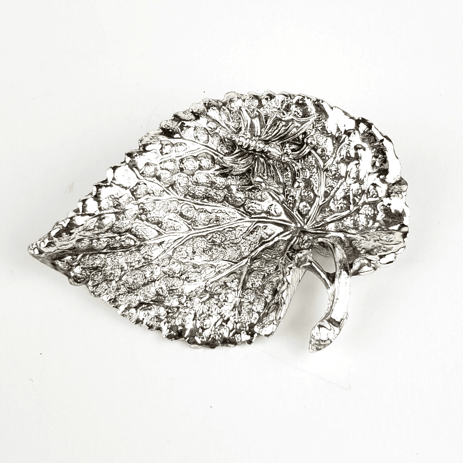 Vintage Silver Tone Leaf Brooch Pin with Insect Bug Spider Autumn Fall