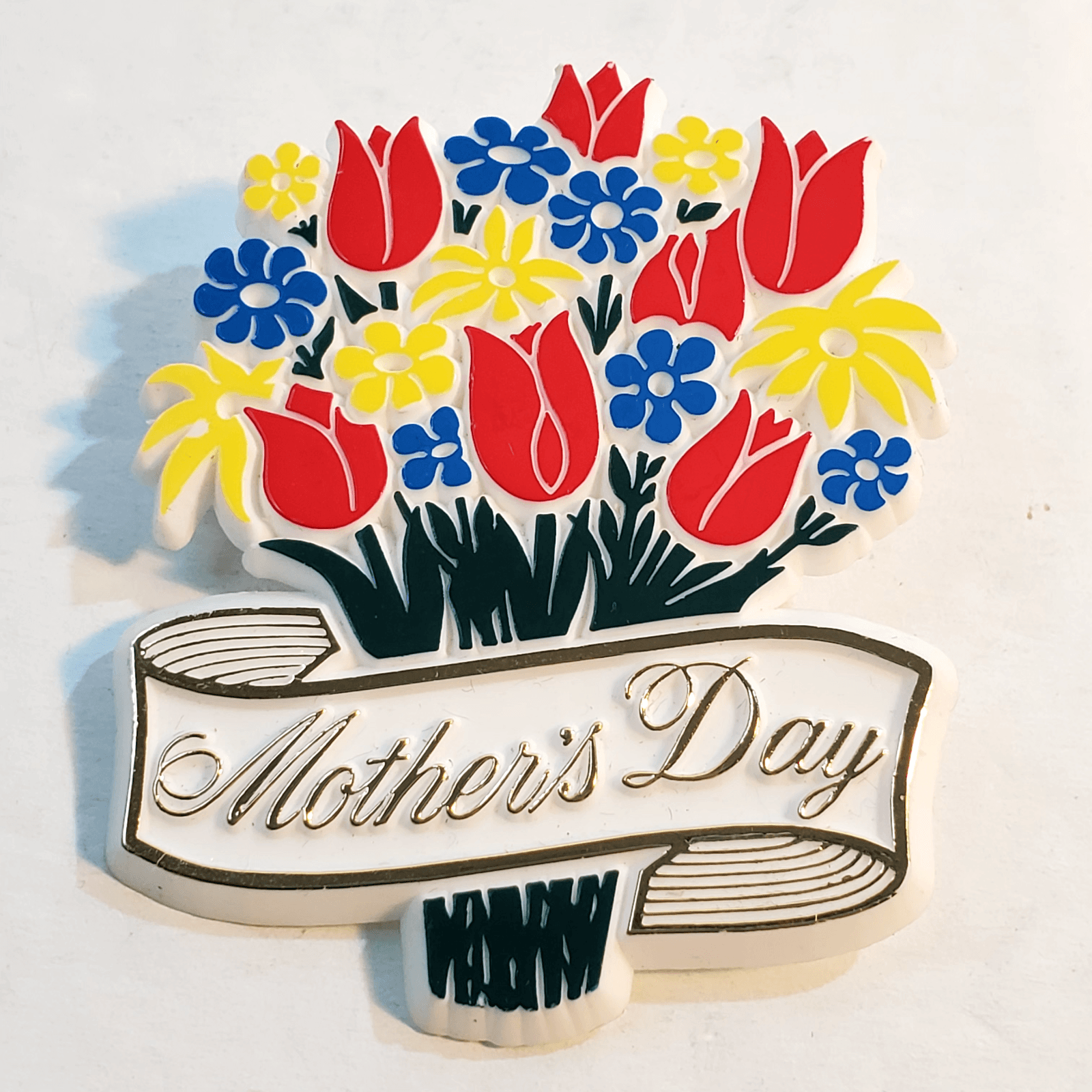 Vtg Stoffel Seals Mother's Day Tulip Bouquet Plastic Brooch Pin Spring Flowers