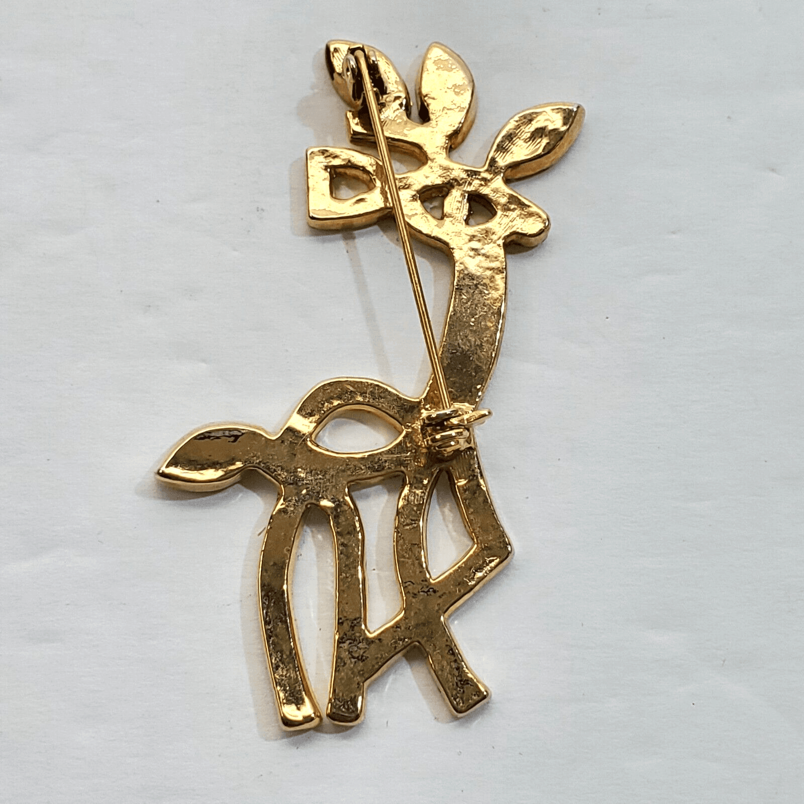 Vtg Gold Tone White Red Green Enamel Prancing Reindeer Christmas Brooch Pin - Thumbnail 3
