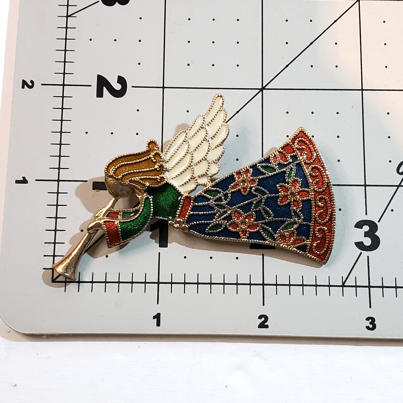 Gold Tone Metal Dots Outline Multi-Colored Enamel Herald Angel Brooch Pin - Thumbnail 3