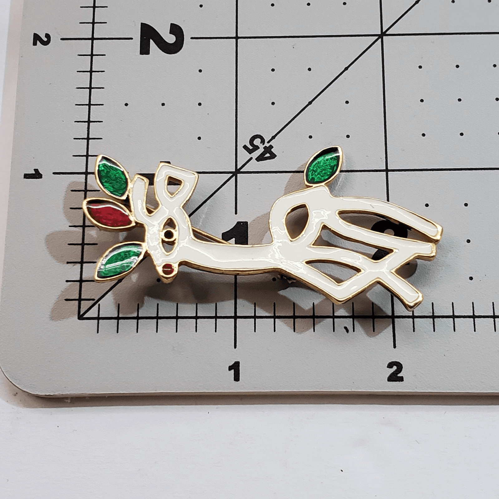 Vtg Gold Tone White Red Green Enamel Prancing Reindeer Christmas Brooch Pin - Thumbnail 4